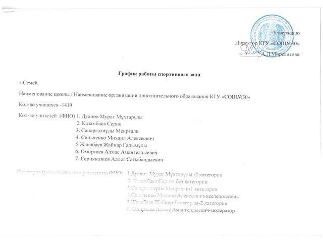 График работы спортивного зала