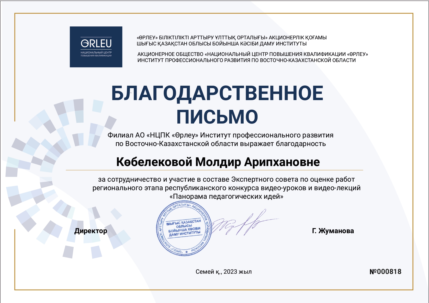 Сотрудничество и участие в составе Экспертного совета по оценке работ регионального этапа республиканского конкурса видео-уроков